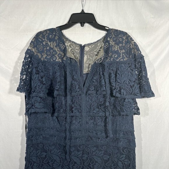 NEW $508 Tadashi Shoji [ PLUS SZ 20W ] Aileen High Low‎ Lace Gown in Blue - Picture 6 of 12